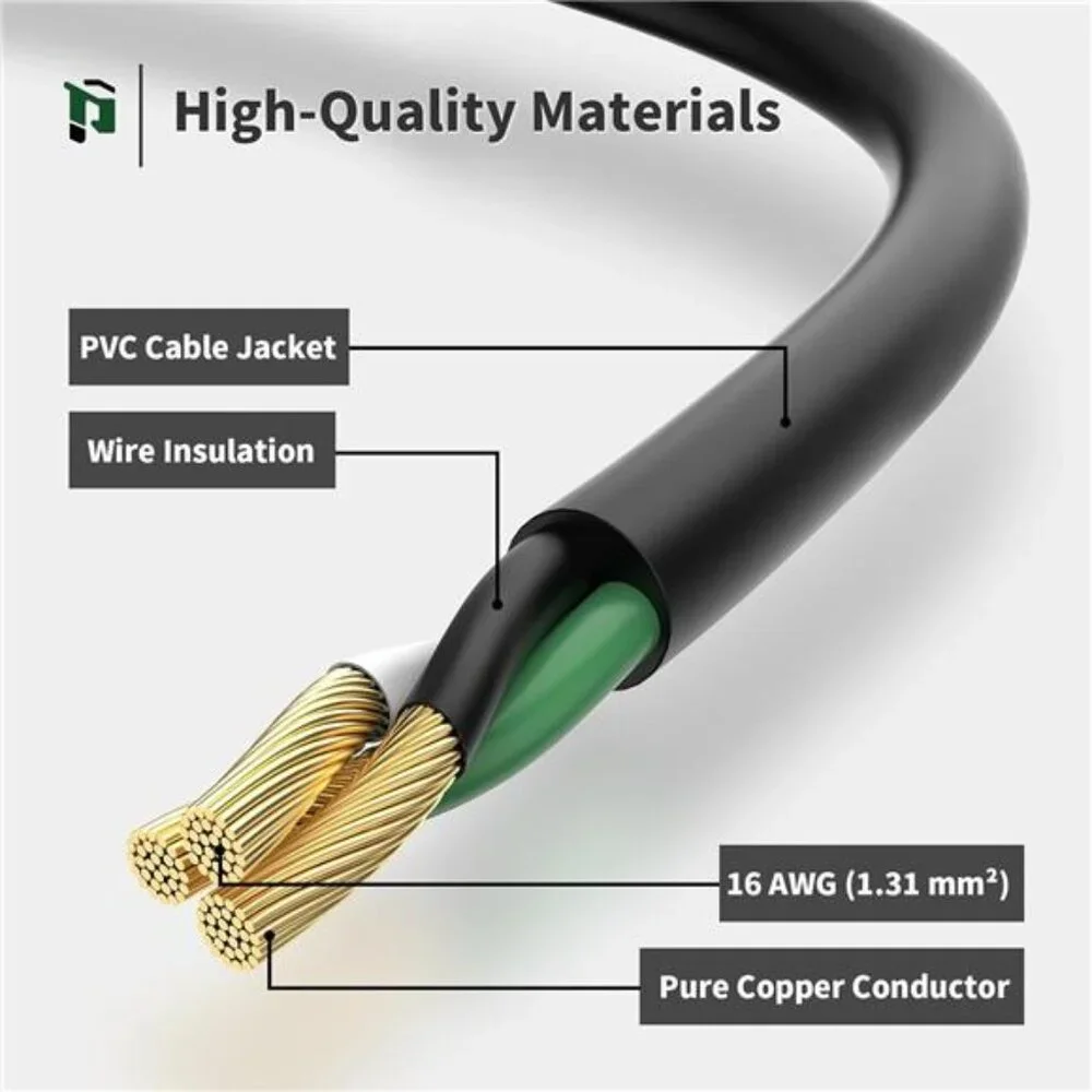 Outdoor Extension Cord 15 FT Waterproof, 16/3 Gauge Black Heavy Duty 3 ProngCord
